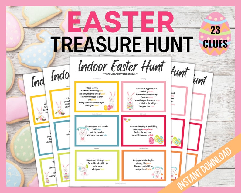 Kids Easter Egg Scavenger Hunt Game, Indoor Easter Treasure Hunt, Bunny Treasure Hunt Clues, Easter Egg Hunt, Easter Printables for Kids image 2