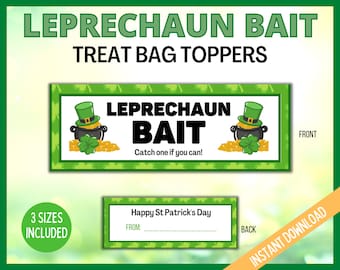 St Patricks Day Card, St Patricks Day Treat Bag Topper, Leprechaun Bait Gift Tags, St Paddys Day Cards, Printable Candy Topper, Classroom
