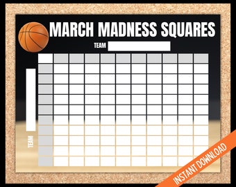 March Madness Game Squares Printable, NCAA Basketball Predictions, College Basketball Game, Basketball Tournament Squares, Fun Basketball