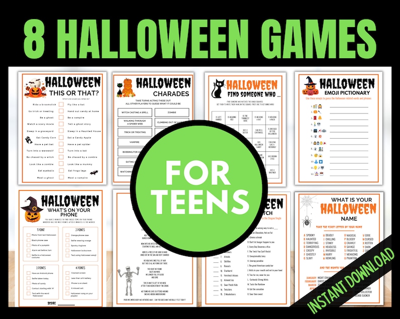 Halloween Games Teens Bundle, 8 Halloween Printable Games for Teens, Scavenger Tween Halloween Games, Halloween Party Games, Spooky Games image 1