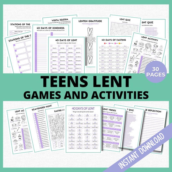 Lent Games and Activities for Teens, Lent Bundle for older kids, Teenager Activity Printables, Lent Church Bible Games