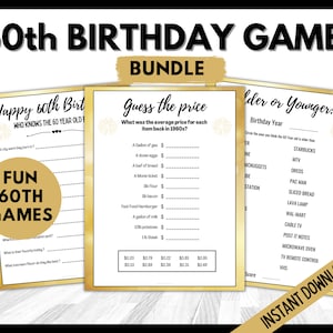 60th Birthday Party Games Bundle, 1960s Birthday Games Bundle, Sixtieth Birthday Games, Older or Younger, Guess the Price 1960s, Who Knows