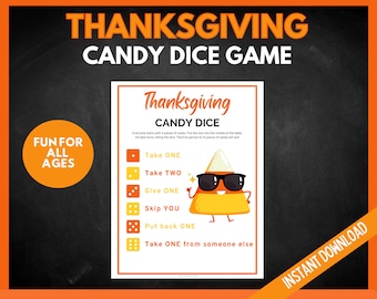 Thanksgiving Candy Dice Game, Thanksgiving Printable Games, Thanksgiving Games for Kids, Candy Game, Kids Games,Friendsgiving, Fun Dice Game