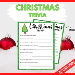 Christmas Trivia Game, Christmas party Printable Game, Fun Family Christmas Eve Game, Xmas Party Trivia Game, Fun Trivia Christmas Game image 1