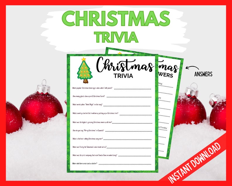 Christmas Trivia Game, Christmas party Printable Game, Fun Family Christmas Eve Game, Xmas Party Trivia Game, Fun Trivia Christmas Game image 1