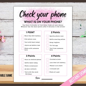 What&#39;s On Your Phone, Printable Party Phone Game for Her, Birthday Girl Printable Game, Birthday Party Games for Teens and Tweens
