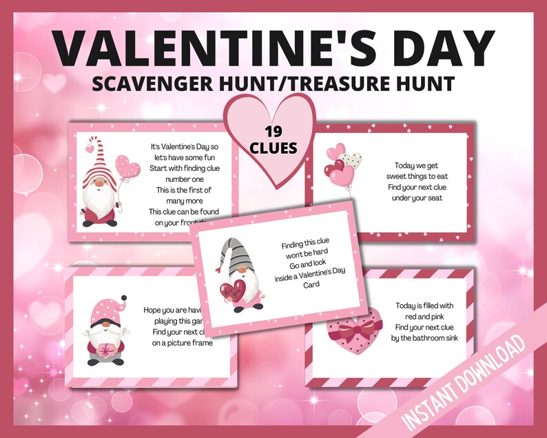 Valentines Day Scavenger Hunt for kids, Valentine's Day Treasure Hunt,Printable Valentines Games for Kids, teens, Printable Valentine Clues image 4