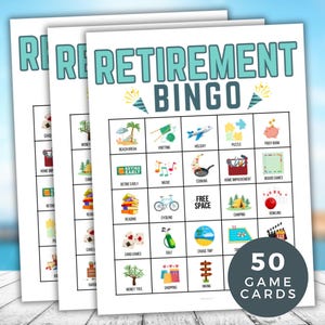 Bingo à la retraite, Activité de départ à la retraite, Jeu pour personnes âgées, Thème des retraités, 50 cartes de bingo de jeu de fête de retraite imprimables