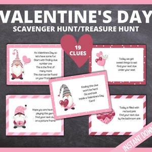 Valentines Day Scavenger Hunt for kids, Valentine's Day Treasure Hunt,Printable Valentines Games for Kids, teens, Printable Valentine Clues image 2