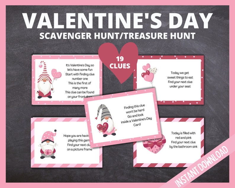 Valentines Day Scavenger Hunt for kids, Valentine's Day Treasure Hunt,Printable Valentines Games for Kids, teens, Printable Valentine Clues image 2