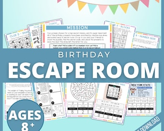 Birthday Escape Room, Printable Treasure Hunt, Kids Birthday Puzzles, Escape Room for Kids, DIY Party Printable Game, Family Game Night