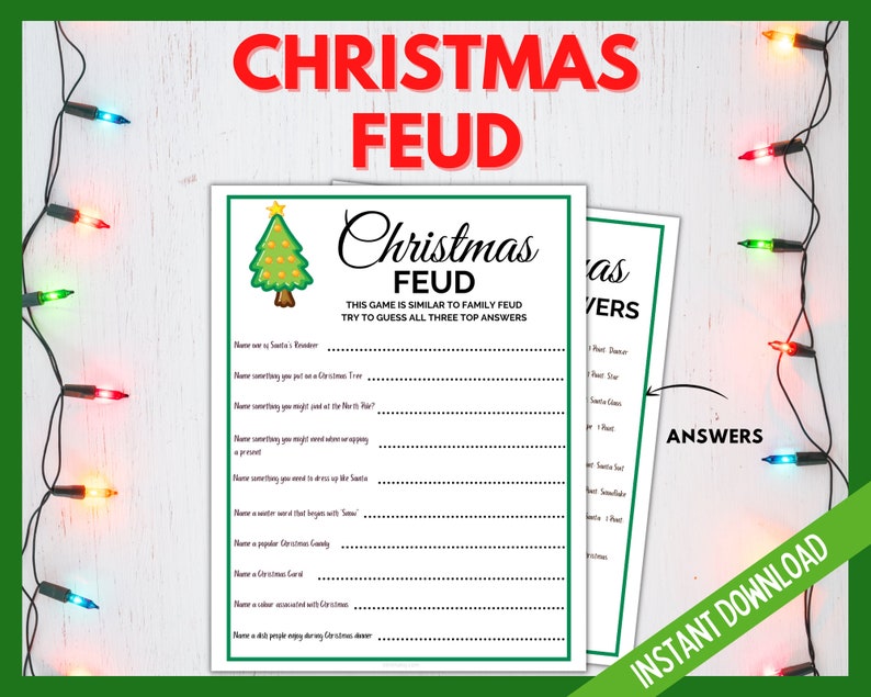 Christmas Feud Game, Fun Teen Games, Christmas Party, Christmas Printable Games, Family Quiz, Christmas Family Quiz, Christmas family Feud image 1