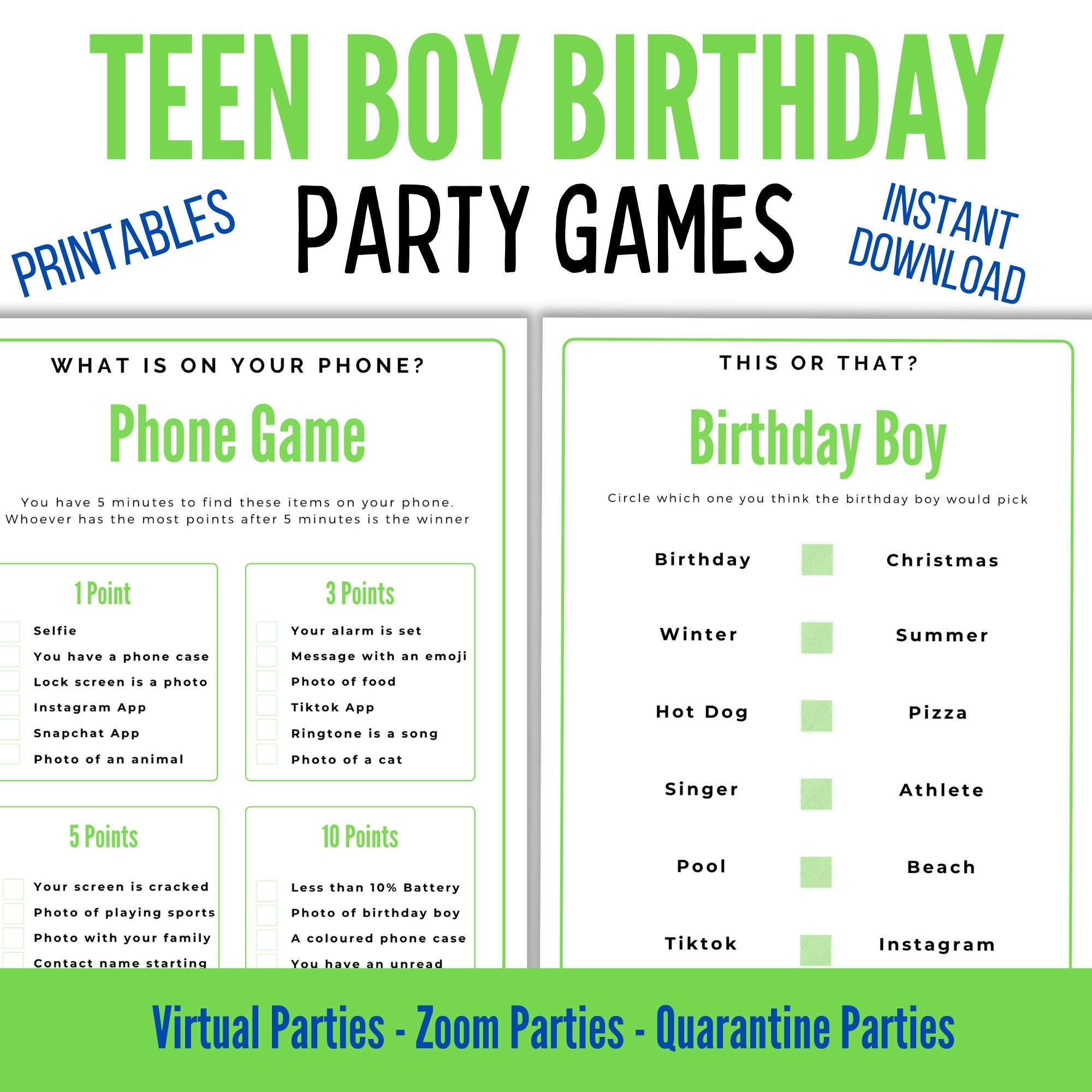 Teenage Birthday Party Games Teen Birthday Games Tween Party | Etsy