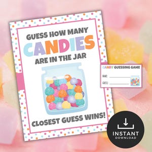 Candy Guessing Game, Printable Party Game, Work Party Game, How many candies Classroom game, Printable Senior Party Game