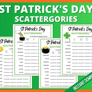 St Patrick's Day Scattergories, St Paddy's Day Scattergories, Fun St Patrick's Day Printable Games, St Patricks Party Games image 1