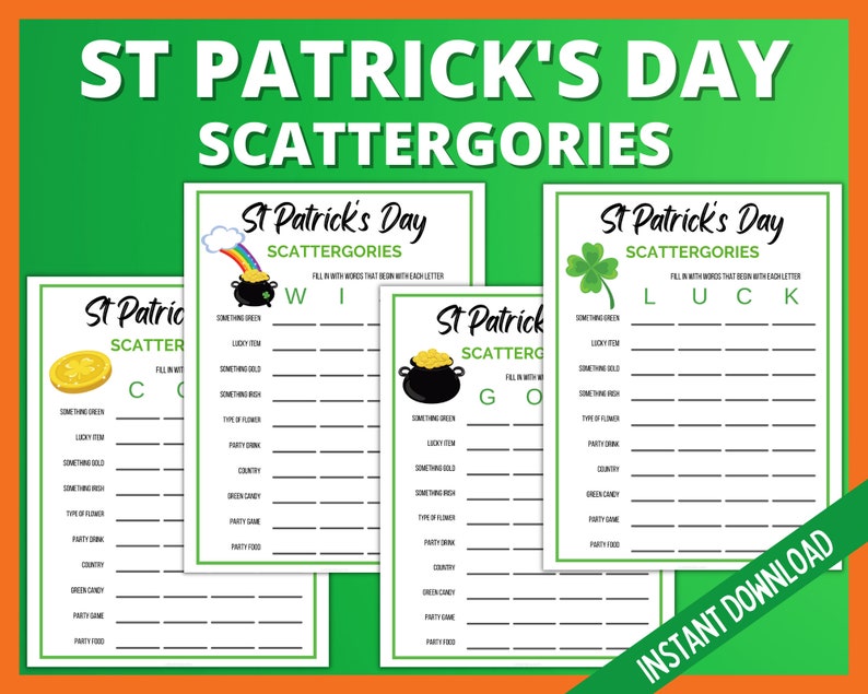 St Patrick's Day Scattergories, St Paddy's Day Scattergories, Fun St Patrick's Day Printable Games, St Patricks Party Games image 1