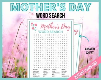 Mother's Day Word Search, Mother's Day Activity, Printable Mothers Day Games for Kids and Adults, Mom Party Game, Mama Word Search