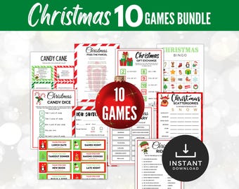 Christmas Games Bundle, Xmas Party Games Bundle Printables, Christmas Party Games, Holiday Games For Kids, 10 Printable Xmas Games