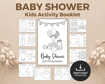 Baby Shower Kids Activity Printable Booklet, Baby Shower Activity, Printable Baby Shower coloring for kids