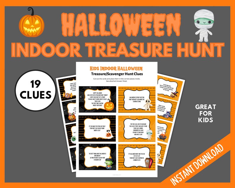 Kids Indoor Halloween Treasure Hunt, Halloween Party Games for Kids, Halloween Scavenger Hunt Clues, Children's Halloween Games, Kids Games image 2