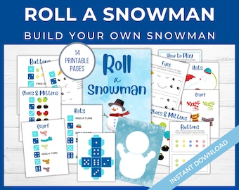 Roll a Snowman Game, Build a Snowman, Christmas Printable Games, Snowman Game for Kids, Candy Dice Game, Kids Holiday Dice Game