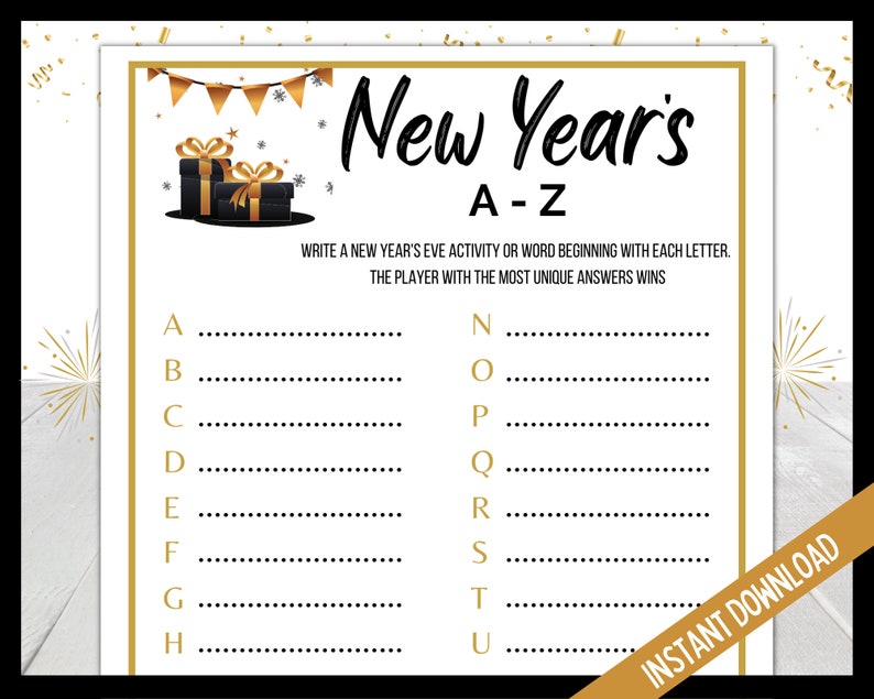 New Year's Eve A-Z Party Game, New Year's Eve Printable Game, Party Game for Kids, Teens and Adults, NYE A-Z Game, New Years A-Z Word Race image 1