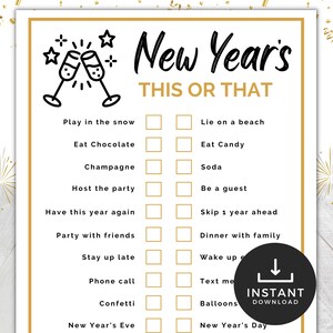 New Year's Eve This or That, New Years Eve Would You Rather Game, NYE ...