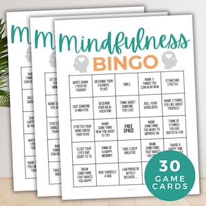 Mindfulness Bingo, Selbstfürsorge, 30 druckbare Mindfulness Bingo Karten, Dankbarkeits Bingo, Achtsamkeitsaktivität, Beratung Bingo Aktivität