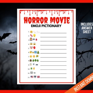 Halloween Horror Movie Emoji Pictionary, Halloween Printable Game, Halloween Trivia, Scary Movie Trivia, Halloween Quiz, Teen Halloween Game image 3