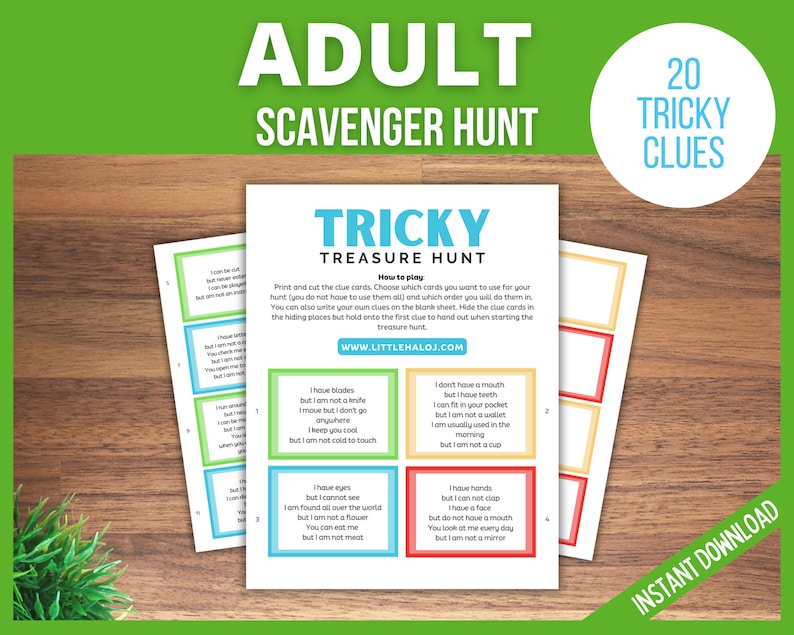 Adult Scavenger Hunt Printable, Treasure Hunt, Teen Scavenger hunt, At Home Adult Scavenger Hunt Clues, Easter Fun image 2