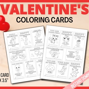 Valentine Coloring Cards, Printable Valentine's Day Cards, Kids Valentines Cards, Printable Coloring Valentines Cards, Classroom Cards image 5