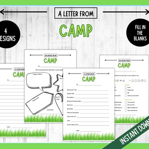 Carta para impressão do acampamento, papelaria para acampamento de verão, acampamento de verão para crianças, modelo de carta de acampamento para preencher os espaços em branco, carta de acampamento para meninos e meninas