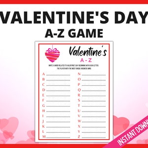 Valentine's Day A-Z Game, Valentine's Day Game, Galentine's Day Party Games, V-Day Games, Fun Valentines Day Games, Valentines Printables image 1