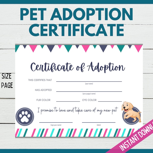 Adoption Certificate Etsy
