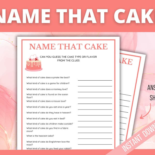 Name That Cake Printable Game, Bridal Shower Party Games, Bachelorette Party Game, Hen Party Game, Wedding Shower Game, Guess The Cake Game