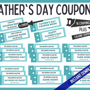 Father&#39;s Day Coupons, Fathers Day Coupon Book, Father&#39;s Day Gift, Printable Coupon Book For Dad, Dad Gift, Daddy Gift from Kids, DIY Coupon