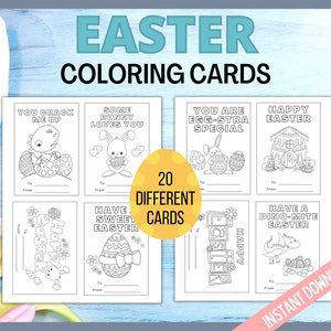 Easter Coloring Cards, Printable Easter Cards, Kids Easter Cards, Printable Coloring Easter Cards, Classroom Cards, Kids Easter Activity image 2