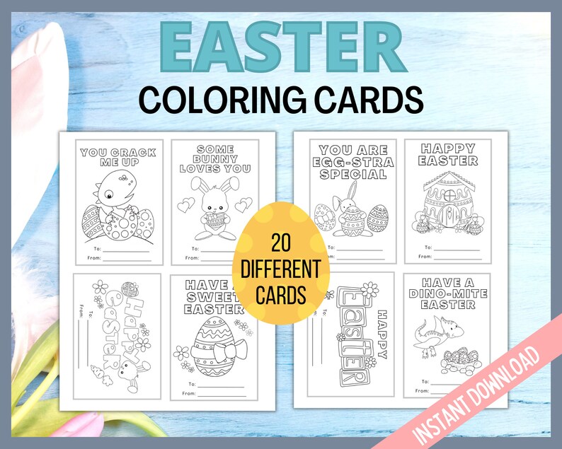 Easter Coloring Cards, Printable Easter Cards, Kids Easter Cards, Printable Coloring Easter Cards, Classroom Cards, Kids Easter Activity image 2