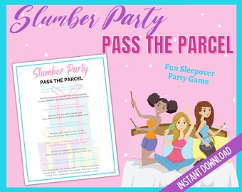 Slumber Party Pass the Parcel Party Game, Birthday Party Printable Game, Girls Sleepover Party Game, Tween games, Teenager Party Game