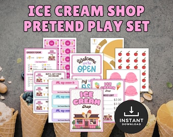 Ice Cream Shop Pretend Play Set, Printable Kids Dramatic Role Play, Play Shop