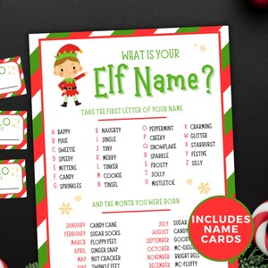 What&#39;s your Elf Name, Christmas Printable Game, Christmas Party Game for Kids, Tweens, Adults, Elf Name Game, Elf Name Tag, Holiday activity