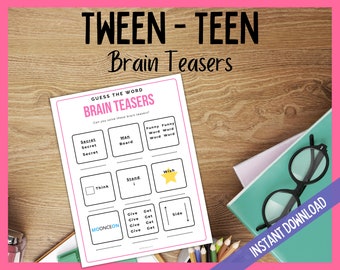 Brain Teasers for Tween and Teens, Teen fun games, Tween Games, Pink Theme, Brain Teasers for older kids, Tweens and Teens, Instant Download