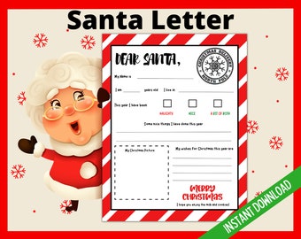 Letter To Santa, Christmas Letter To Santa, Santa Wish List, Dear Santa Letter, Father Christmas Letter, Xmas Letter For Kids to Write