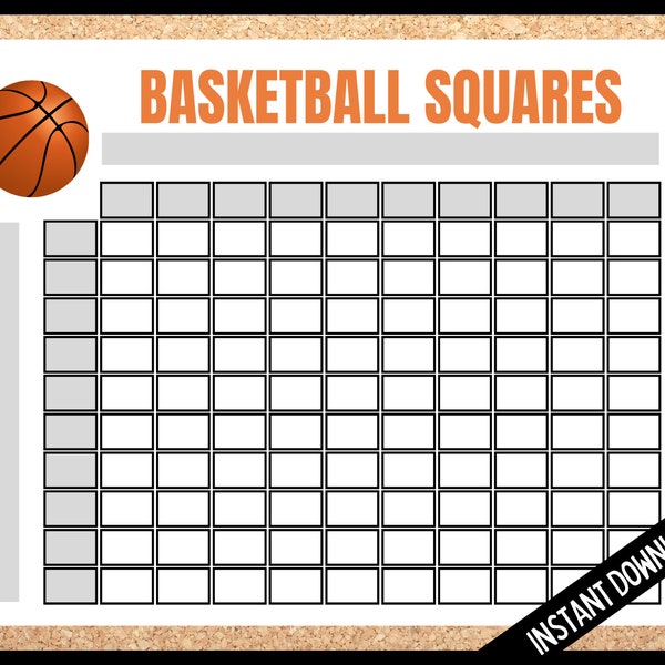 Basketball Squares,March Madness Game Squares Printable, NCAA Basketball Predictions, College Basketball Game, Basketball Tournament Squares