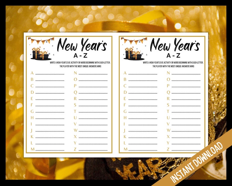 New Year's Eve A-Z Party Game, New Year's Eve Printable Game, Party Game for Kids, Teens and Adults, NYE A-Z Game, New Years A-Z Word Race image 4
