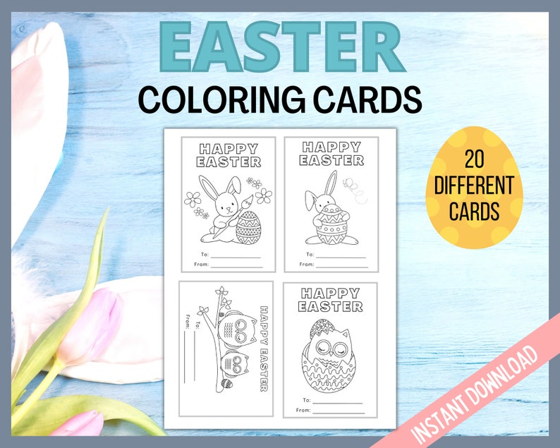 Easter Coloring Cards, Printable Easter Cards, Kids Easter Cards, Printable Coloring Easter Cards, Classroom Cards, Kids Easter Activity image 4