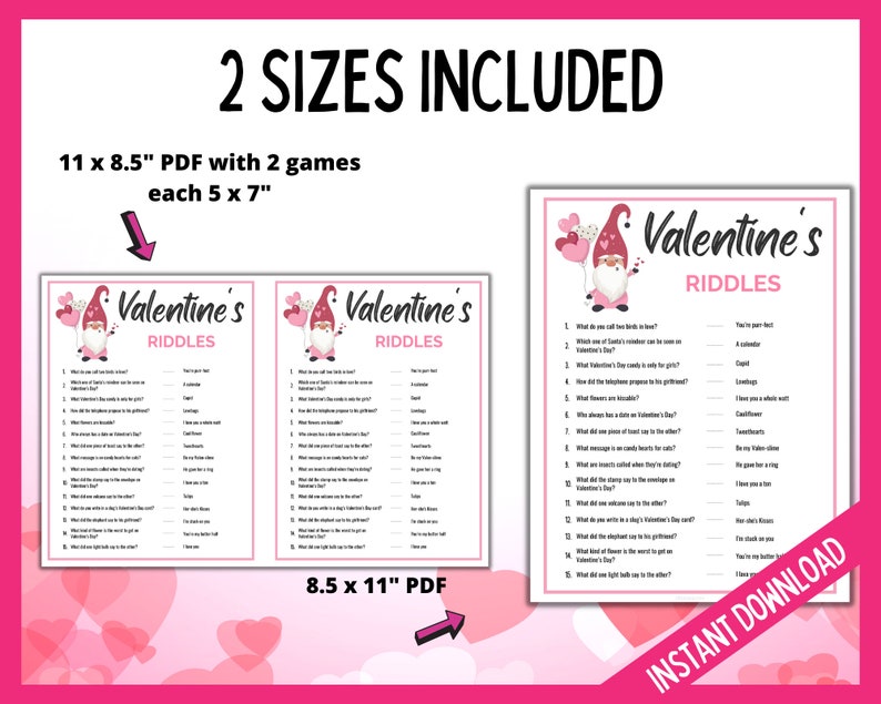 Valentine Riddles for Kids Printable Valentine's Day Etsy