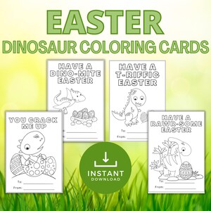 Osterkarten, Dinosaurier Kinder Ostermalkarten, Dinosaurier Färbung Osterkarten, druckbare Osterkarten, Dino Klassenzimmer Karten, Kinderspiele
