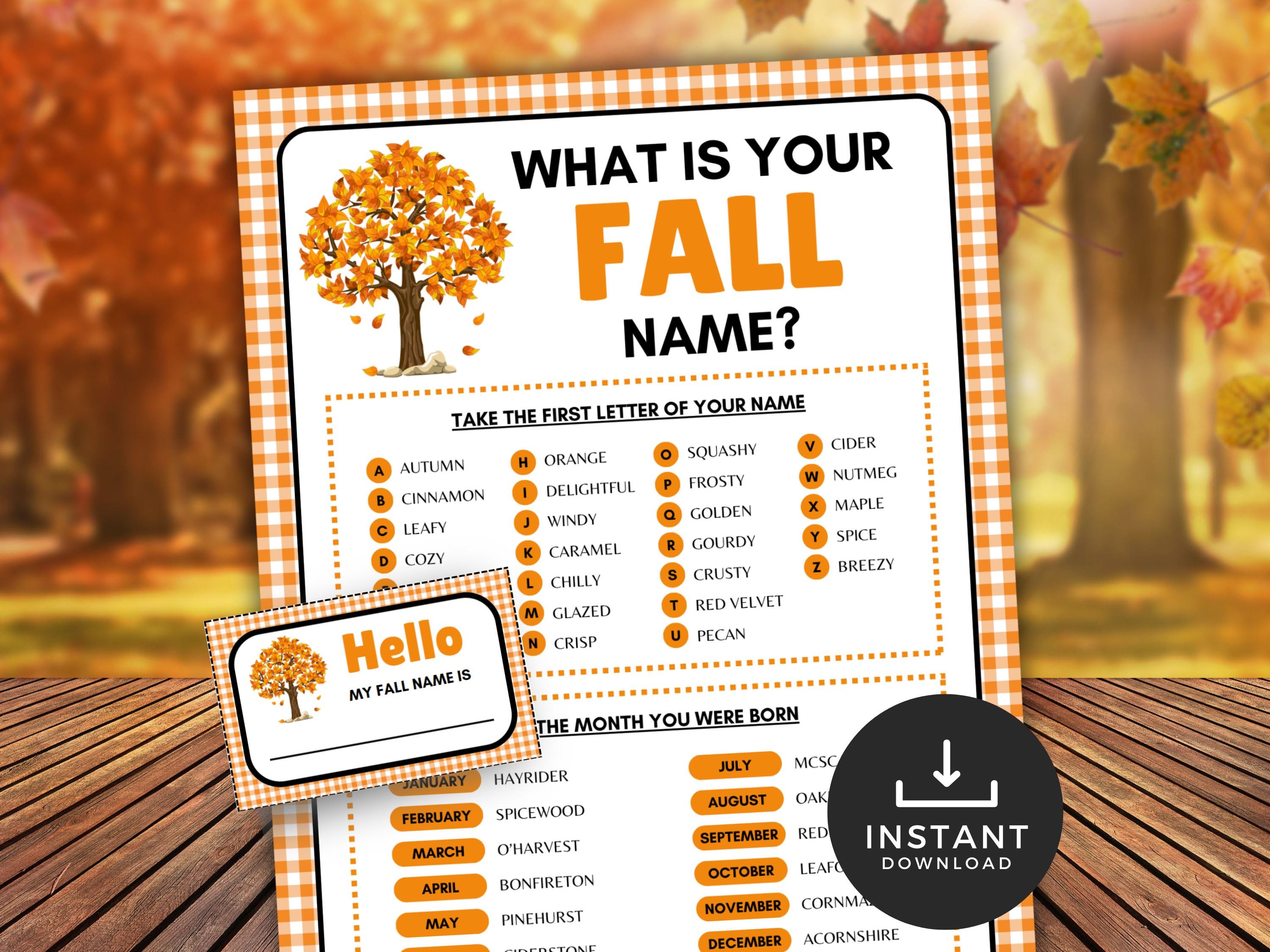 What's Your Fall Name, What is Your Fall Name Printable Game, Fall ...