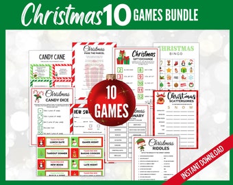 Christmas Games Bundle, Xmas Party Games Bundle Printables, Christmas Party Games, Holiday Games For Kids, 10 Printable Xmas Games